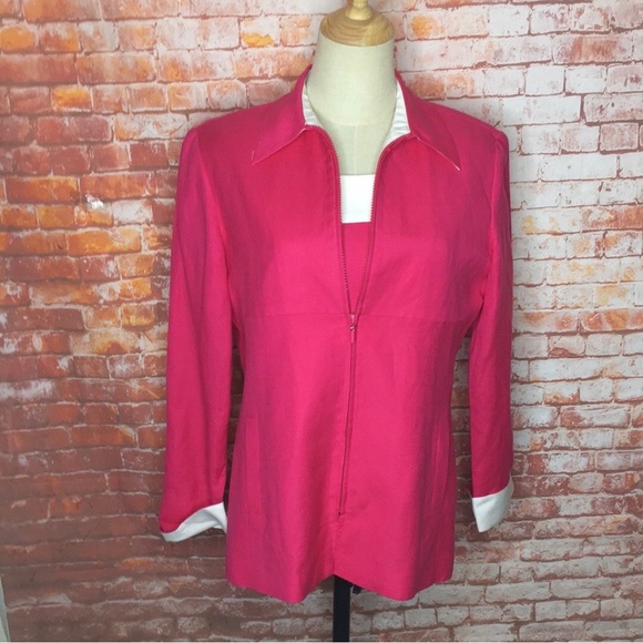 Jackets & Blazers - Women's Hot Pink and White Zippered Blazer TwinSet